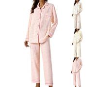 MJGkhiy Pyjama d'hiver Curvy coton ouvert devant chemise avec boutons et pantalons longs ensemble de nuit douce automne à manches longues Pajamas de maison confortable léger long pyjama deux pièces