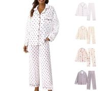 MJGkhiy Pyjama d'hiver Curvy coton ouvert devant chemise avec boutons et pantalons longs ensemble de nuit douce automne à manches longues Pajamas de maison confortable léger long pyjama deux pièces