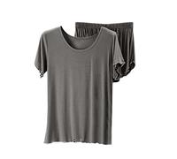 MJGkhiy Pyjama Femme d'Été Léger Deux Pièces T Shirt Manches Courtes et Shorts Pyjama Ensemble de Nuit Confortable Doux Pantalon Court d'Été Pyjamas Courts, Gy1, L