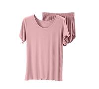 MJGkhiy Pyjama Femme d'Été Léger Deux Pièces T Shirt Manches Courtes et Shorts Pyjama Ensemble de Nuit Confortable Doux Pantalon Court d'Été Pyjamas Courts, rose, L