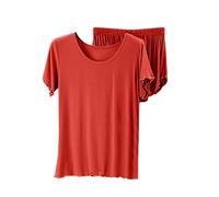 MJGkhiy Pyjama Femme d'Été Léger Deux Pièces T Shirt Manches Courtes et Shorts Pyjama Ensemble de Nuit Confortable Doux Pantalon Court d'Été Pyjamas Courts, rouge, Medium