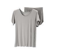 MJGkhiy Pyjama Femme d'Été Léger Deux Pièces T Shirt Manches Courtes et Shorts Pyjama Ensemble de Nuit Confortable Doux Pantalon Court d'Été Pyjamas Courts, Gy2, M