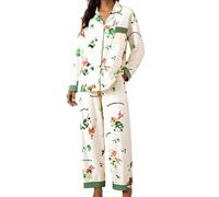 MJGkhiy Pyjama femme d'hiver élégant coton léger long chemise avec boutons et pantalons longs ensemble de nuit douce confortable à manches longues Pajamas maison automne ouvert devant pyjama deux