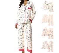 MJGkhiy Pyjama femme d'hiver élégant coton léger long chemise avec boutons et pantalons longs ensemble de nuit douce confortable à manches longues Pajamas maison automne ouvert devant pyjama deux