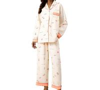 MJGkhiy Pyjama femme d'hiver élégant coton léger long chemise avec boutons et pantalons longs ensemble de nuit douce confortable à manches longues Pajamas maison automne ouvert devant pyjama deux