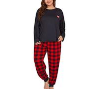 MJGkhiy Pyjama Femme Hiver Grande Taille Deux Pièces T-shirt À Manches Longues Et Pantalon Homewear Léger Vêtements de Nuit Ensembles De Pyjama Long Sleepwear Pour Tout Automne Et Hiver, Noir , 5XL