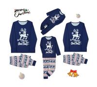 MJGkhiy Pyjama Noël Famille Coordonné 2025 Pyjama assorti Couple de Noël Deux pièces Manches Longues Renne T-shirts et Pantalons Ensembles de Pyjamas de Noël Famille pour maman papa bébé, Blu2, 12-18