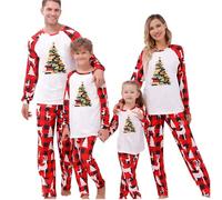 MJGkhiy Pyjama Noël Famille Coordonné Rouge Pyjama assorti Couple Nouvel An Noël Manches Longues Pantalon Long Matché Deux Pièces Pyjamas Noël Toute la Family Christmas Pyjamas, rouge, 7-8 ans