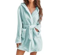 MJGkhiy Robe de chambre d'hiver courte/longue courbée avec ceinture en flanelle peignoir en molleton à capuche doux en peluche pyjama de nuit pour la maison hôtel spa polaire peignoir, Vert menthe, M