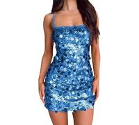 MJGkhiy Robe de Femmes à Paillettes Courtes Curvy Robe de Soirée Élégante Or Vêtements de Noël Sans Manches Robe de Cérémonie Noir Col en V Robe pour Nouvel An Carnaval Rouge Robes de Mariée, Bleu