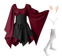 MJGkhiy Robe médiévale femme guerrière élégante robe de renaissance steampunk costume princesse gothique costume carnaval Halloween costumes Cosplay Viking fêtes robe victorienne courte soirée