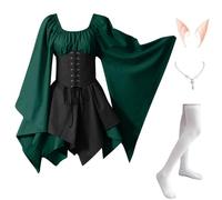 MJGkhiy Robe médiévale Femme Paysanne Curvy Costume Halloween Princesse Steampunk Robe Renaissance gothique Cosplay Viking Soirée victorienne Courte Cérémonie