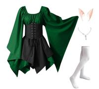 MJGkhiy Robe médiévale Femme Paysanne Curvy Costume Halloween Princesse Steampunk Robe Renaissance gothique Cosplay Viking Soirée victorienne Courte Cérémonie