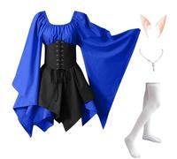 MJGkhiy Robe médiévale Femme Paysanne Curvy Costume Halloween Princesse Steampunk Robe Renaissance gothique Cosplay Viking Soirée victorienne Courte Cérémonie