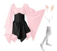 MJGkhiy Robe médiévale Femme Paysanne Curvy Costume Halloween Princesse Steampunk Robe Renaissance gothique Cosplay Viking Soirée victorienne Courte Cérémonie