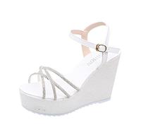 MJGkhiy Sandales Compensées Espadrilles Femmes Confortable Plateau Sandales Soirée Bout Ouvert Plateforme Sandales Élégantes Cérémonie Larme Wedge Chaussures Casual Mode Sandales Été 2024, Blanc, 37