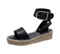 MJGkhiy Sandales Femme Compensées d'Été Simple Talon Compensé Plateforme Lacets Espadrilles Sandale Respirante à Bout Ouvert Sandales Chaussures de Mariée Sandales de Soirée et Cérémonie, Noir , 41 EU