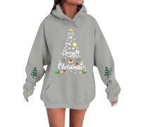 MJGkhiy Sweat à Capuche de Noël pour Femmes d'Hiver Pull de Noël Pull Rouge Grande Taille Hoodie Longue Confortable Pull Arbre de Noël Méchant Sweatshirt Curvy Surdimensionné Hoodies Drôle, gris, L