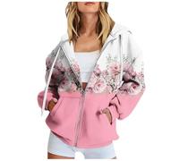 MJGkhiy Sweat à capuche pour femme, avec fermeture éclair, surdimensionné, élégant, printemps, léger, à manches longues, veste de sport avec poches et fermeture éclair, sweatshirt ouvert à imprimé