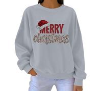 MJGkhiy Sweat à capuche pour femme de Noël, col rond, col rond, chandail Merry Christmas Renne Sweatshirt rouge pull Tops de Noël laid t-shirts drôles de Noël Famille, Lumière cendrée, L