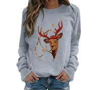 MJGkhiy Sweat à capuche pour femme de Noël, col rond et col rond pour Noël, chandail, Merry Christmas Renne, sweatshirt rouge, chandails de Noël, famille laid, t-shirts drôles de Noël, Lumière cendrée