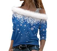 MJGkhiy Sweat de Noël pour femme élégant de Noël T-shirts avec velours d'hiver Nouvel An Pulls de Noël Famille 2025 Pull Rouge Père Noël Sweats Sans Capuche De Noël Pulls Tops, Noël a13, 5XL