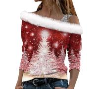 MJGkhiy Sweat de Noël pour femme élégant de Noël T-shirts avec velours d'hiver Nouvel An Pulls de Noël Famille 2025 Pull Rouge Père Noël Sweats Sans Capuche De Noël Pulls Tops, Noël a12, 5XL