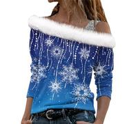 MJGkhiy Sweat de Noël pour femme élégant de Noël T-shirts avec velours d'hiver Nouvel An Pulls de Noël Famille 2025 Pull Rouge Père Noël Sweats Sans Capuche De Noël Pulls Tops, Noël a6, S