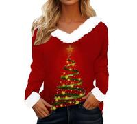 MJGkhiy Sweat de Noël pour femme élégant d'hiver Curvy chandails de Noël Famille 2025 Pull Rouge Noël Sweats Sans Capuche de Noël T-shirts à col en V Velours de Noël Pulls, Noël a13, M