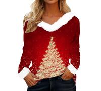 MJGkhiy Sweat de Noël pour femme élégant d'hiver Curvy chandails de Noël Famille 2025 Pull Rouge Noël Sweats Sans Capuche de Noël T-shirts à col en V Velours de Noël Pulls, Noël a6, S