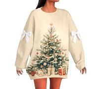MJGkhiy Sweat Femme de Noël Surdimensionné Hiver Arbre de Noël Pulls Longs Encolure dégagée Rouge De Noël Pulls À Capuche Élégant De Noël Sweatshirt Grande Taille Pulls Curvy Pull, vert, XL
