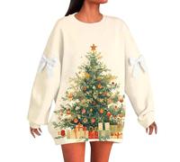 MJGkhiy Sweat Femme de Noël Surdimensionné Hiver Arbre de Noël Pulls Longs Encolure dégagée Rouge De Noël Pulls À Capuche Élégant De Noël Sweatshirt Grande Taille Pulls Curvy Pull, beige, S