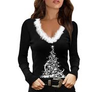 MJGkhiy Sweat-shirt de Noël pour femme élégant de Noël T-shirts à col en V Velours d'hiver Pulls de Noël Famille 2025 Tricot Rouge Père Noël Sweats Sans Capuche De Noël Pulls Tops, Noël a3, M