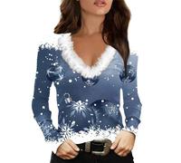 MJGkhiy Sweat-shirt de Noël pour femme élégant de Noël T-shirts à col en V Velours d'hiver Pulls de Noël Famille 2025 Tricot Rouge Père Noël Sweats Sans Capuche De Noël Pulls Tops, Noël a8, S