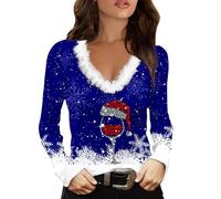 MJGkhiy Sweat-shirt de Noël pour femme élégant de Noël T-shirts à col en V Velours d'hiver Pulls de Noël Famille 2025 Tricot Rouge Père Noël Sweats Sans Capuche De Noël Pulls Tops, Noël a2, M