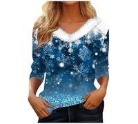 MJGkhiy Sweat-shirt de Noël pour femmes d'hiver Curvy Chandails de Noël Famille 2025 Tricot Rouge Père Noël Sweats Sans Capuche Noël Pulls Élégant Noël T-shirts à col en V Velours, Noël a6, 3XL