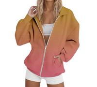 MJGkhiy Sweat-shirt Femme avec Zip et Capuche Léger Hoodie Élégant Printemps Veste de Sport avec Poches et fermeture éclair Sweatshirt Ouvert Manches Longues Décontracté Surdimensionné Gradient