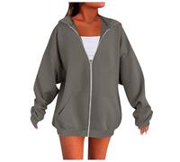 MJGkhiy Sweat-shirt pour femme avec fermeture éclair et capuche Sweatshirt ouvert à manches longues automne sweat-shirts surdimensionnés élégant léger à capuche avec poches et fermeture éclair