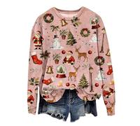 MJGkhiy Sweatshirt de Noël pour femme sans capuche d'hiver pull de Noël en maille rouge col rond sweats de Noël drôles surdimensionnés Curvy laid sweatshirt Père chandail de Noël, rose, 4X-Large