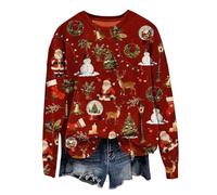 MJGkhiy Sweatshirt de Noël pour femme sans capuche d'hiver pull de Noël en maille rouge col rond sweats de Noël drôles surdimensionnés Curvy laid sweatshirt Père chandail de Noël, rouge, S