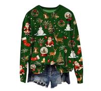 MJGkhiy Sweatshirt de Noël pour femme sans capuche d'hiver pull de Noël en maille rouge col rond sweats de Noël drôles surdimensionnés Curvy laid sweatshirt Père chandail de Noël, Vert et noir., L