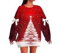 MJGkhiy Sweatshirt pour femme, arbre de Noël d'hiver de Noël, sweatshirt sans capuche, à capuche de Noël, longues encolure dégagée, pull-over élégant, chandails surdimensionnés drôles, rouge, 3XL