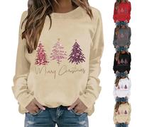 MJGkhiy Sweatshirt pour femme de Noël Sweatshirt Rouge Pull Tops de Noël Curvy Encolure dégagée Pulls À Capuche Moche Chemises Drôle Pull Arbre de Noël Famille T-shirt de Noël, Kaki, L