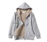 MJGkhiy Veste polaire pour femme confortable sweat en peluche chaud manteau zippé doux sweats à capuche décontracté avec poche sweatshirt grande taille sweat lourd veste doublée en polaire, gris, 4XL