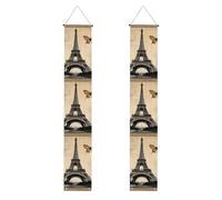 MJHKXLJ Bannière de porche de remise de diplôme avec motif Tour Eiffel Paris et papillon - Robuste, durable, lavable et réutilisable, décoration de remise de diplôme 30,5 x 180,3