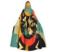 MJHKXLJ Cape à capuche art moderne du milieu du siècle avec imprimé chat pour Halloween, jeux de rôle et fêtes costumées