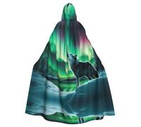 MJHKXLJ Cape à capuche avec imprimé loups hurlant dans les aurores boréales pour Halloween, jeux de rôle et fêtes costumées