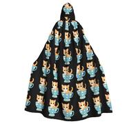MJHKXLJ Cape à capuche imprimée petit chat orange dans une tasse à pois pour Halloween, jeux de rôle et fêtes costumées