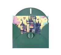 MJHKXLJ Carte de vœux avec imprimé château de conte de fées nacré Vert foncé - Enveloppe incluse - Parfait pour Noël, les anniversaires, la Saint-Valentin, les mariages et plus encore