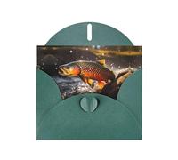 MJHKXLJ Carte de vœux avec imprimé pêche à la mouche et truite Vert foncé Enveloppe incluse Idéal pour Noël, anniversaires, Saint-Valentin, mariages et plus encore